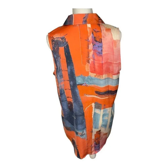 SIMPLY VERA VERA WANG Women’s Large Blouse‎ Button Front Abstract V-Neck Spring - Picture 3 of 4